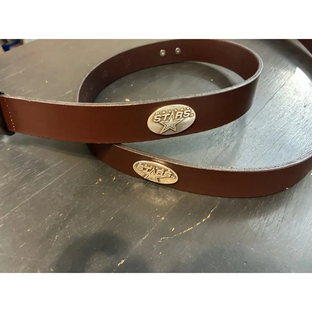 Brown Genuine Leather Belt with 4 Dallas Stars Conchos Size 46